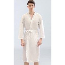 男士華夫格長款浴袍，吸水速乾，居家服飾