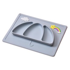 兒童餐盤 食品級矽膠 桌面吸附式 隔熱防摔輔食分隔餐具, 高階灰 餐盤, 1個, 如圖所示