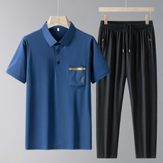 夏季POLO衫短袖兩件套 男士休閒運動套裝 涼感透氣寬鬆大碼爸爸裝