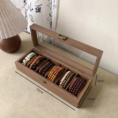 優選 木質手串收納盒多格展示手錶首飾盒子 副廠商品, 1個, 胡桃木色六格盒 咖啡色帶手枕