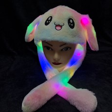 귀 움직이는 토끼 모자 LED 발광 캐릭터 모자 축제 행사 파티용 귀여운 방한 모자, 60cm, 빛나는 토끼