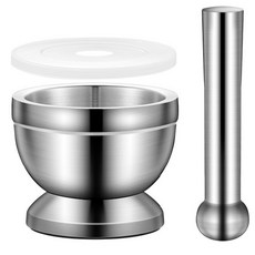 AOHAO 스텐 절구+접시 세트 공이 절굿공이 실리콘 커버, 1개