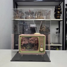 벚꽃 트램 레트로 TV 오르골 조립 DIY 우드뮤직박스 감성 장식품, 사쿠라 드림 여행 + 보호커버, 1개