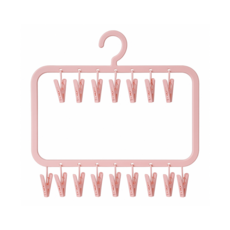 多夾曬衣夾架 襪子內衣晾曬架 疊排收納掛衣架 可拆式衣物夾 嬰兒衣架, 1層暗粉色, 1套, 暗紫粉-1層-18夾