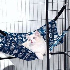 사바나트리 데일리 코지 고양이 페브릭 걸이용 길이조절 해먹, 1개, 네이비캣패턴