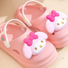 샌들 캐릭터 얼굴 장식 입체 리본 포인트 핑크 컬러 논슬립 밑창 가볍고 편안한