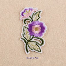 purple꽃자수패치(1개) 자수와펜 캐릭터자수 프랑스자수 옷수선하기 십자수 리폼 오버로크, 1개