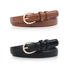 Kajeer 여아용 벨트 2팩 아동용 가죽 벨트 골드 라운드 버클 9개의 조절 가능한 구멍 청바지 청소년 유아 벨트 유니폼 캐주얼용 블랙+화이트, S-Waist Size:16-22in/40-56cm, 블랙 + 브라운