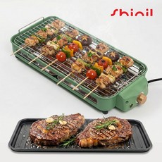 신일 전기그릴 바베큐 테이블그릴 삼겹살 캠핑 전기 바비큐그릴 꼬치용 석쇠 가정용, 그린