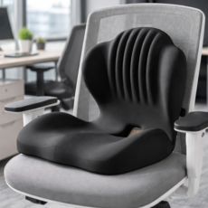 사롬사리 일체형 메모리폼 의자 허리 등받이 쿠션, 블랙