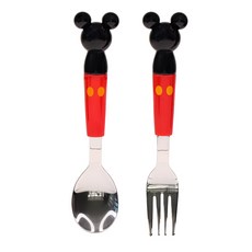 里和 lilfant 韓國製 304不鏽鋼米奇米妮兒童餐具組 (湯匙/叉子/學習筷/餐盤/便當盒/水杯/水壺/吸管杯/碗), 1個, 米奇大頭立體湯叉, 黃色, 湯匙/叉子/學習筷/餐盤/便當盒/水杯/水壺/吸管杯/碗