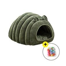 Zeresi 애벌레 고양이집 강아지집 고양이숨숨집 워머 겨울냥이 쿠션 하우스 + 토이볼 20p, 녹색, 1개