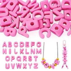 ECLATIS FASHEWELRY 큰 구멍이 있는 아크릴 글자 비즈 26개 핑크 빅 플라스틱 블록 유럽 3D 두툼한 이니셜 알파벳 열쇠 고리 목걸이 DIY 아트 공예 프로젝트, ECLATIS FASHEWELRY 큰 구멍이 있는 아크