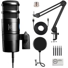 콘덴서 마이크 홈레코딩 게임방송 유튜브 오디오 테크니카 AT2040USB 하이퍼카디오이드 다이내믹 USB 팟캐스트 마이크 팝 필터 데스크톱 스탠드 청소용 천 번들 4개 품목, w/ Microphone Arm