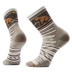 Smartwool 美麗諾羊毛條紋熊圖案滑雪襪，保暖透氣，冬季運動必備, 塵灰色, 1個