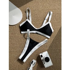 撞色拼接女士性感分體比基尼沙灘泳衣