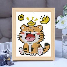 手工DIY十字繡自己繡十字繡手工自己繡新款客廳老虎圖案卡通兒童小件簡單新手臥室線繡, 1個, 棉線【元寶虎】,十字繡25*20厘米【不含框】