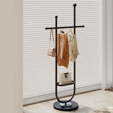 틈새행거 스탠드옷걸이 디자인 옷걸이 코트랙 가정용 일자, 1개, 경량 블랙 옷걸이+블랙 대리석