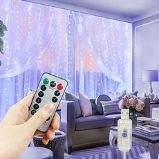 호환 6x3M/3x3m 창에 커튼 갈 랜드 USB 전원 요정 조명 꽃줄 원격 새해 Led 크리스마스 장식, 01 WHITE, 03 3Mx1M, 1개