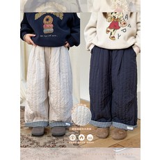 兒童加厚保暖棉褲 舒適親膚 寬鬆休閒 格紋翻邊設計 冬季必備