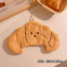 可愛吐司麵包擦手巾 吸水珊瑚絨掛式擦手巾 廚房衛生間抹布, 1個, 可愛牛角包擦手巾