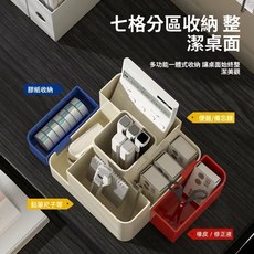 文具收納整理盒 七格分區 桌面收納 辦公室學生用, 1個, 7格筆筒-小號