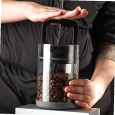 커피 유리 시리얼보관통 잡곡 밀폐용기 진공 쌀 59000EA 1EA, 블랙 소형