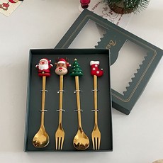 聖誕可愛卡通水果甜品叉子勺子兩件套 學生便攜餐具禮物, 1個, 綠色聖誕節套裝