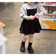 구빠방 아동 기본핏 퍼프 소매 배색 긴팔 원피스