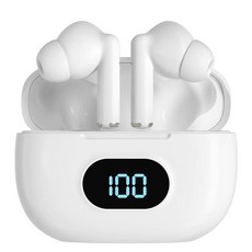 Coby LCD 배터리 판독 충전 케이스가 있는 트루 와이어리스 이어버드 내장 마이크가 있는 미니 블루투스 인이어 헤드폰 경량 디자인 소음 차단 및 안전한 핏 10시간, 화이트, 1개