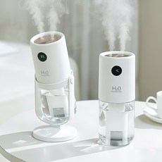 무선 미니가습기 듀얼미스트 360도 회전 무소음 무드등 휴대용 탁상용 사무실 차량용 가습기, 화이트, WT35