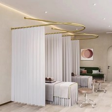 美容院隔斷簾 鐵藝U型窗簾杆 養生館理療床隔間拉簾 多規格可選, 金色寬90深230高50斜拉杆羅蘭紫紗,牆體一定要是實心牆才能牢固, 金色寬90深230高50斜拉杆羅蘭紫紗