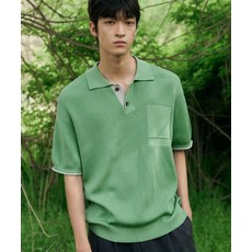 [백화점 정품] 드로우핏 콘트라스트 블록 반팔 니트 PISTACHIO 그린