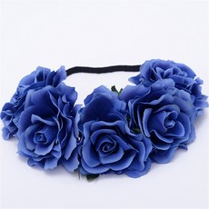 밴드 신부 왕관 머리띠 장미 화환 브라이덜샤워 화관 인공 헤어 셀프웨딩 장식 머리 여성 꽃 액세서리 탄성 웨딩, Blue