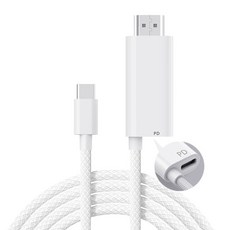 ZA 喆安 Type-C轉HDMI 4K投影傳輸螢幕線1.8m 附Type-C快速充電孔 適用iPhone/MacBook/iPad/手機/平板/筆電, 白, 1個, 1.8m