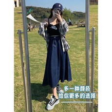 RORO 丹寧牛仔長裙 高腰傘裙 A字垂感傘裙 顯瘦中長款過膝魚尾裙