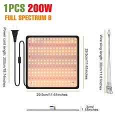 2팩 200W LED 퀀텀 보드 식물 재배 램프 풀 스펙트럼 성장등 실내 텐트 박스 화분 꽃 보조 조명, 02 Full Spectrum B, 01 EU plug