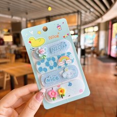 兒童髮帶瀏海貼髮貼：可愛蝴蝶結魔鬼氈洗臉髮帶，寶寶髮飾多款可選, 01#藍色4件套魔法貼, 1個