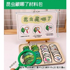 兒童科學教具 昆蟲藏哪了材料包 葉片昆蟲配對遊戲 附放大鏡 培養觀察力, 1套