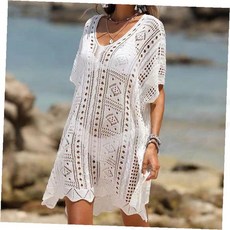 여성 크로셰 비치 커버업 루즈핏 시스루 니트 원피스 휴양지 수영복 덮개 여름 비키니 가리개, 상세페이지 참조