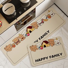 탑이지몰 미끄럼방지 규조토 욕실 주방 발매트 2종세트, 해피 패밀리