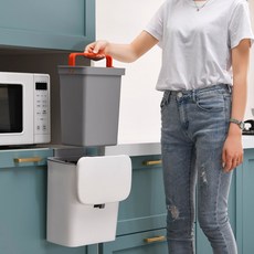 자동 밀폐 음식물 쓰레기통 9L 내통분리 싱크대 걸이형 주방용, 10. 그레이 9L(손잡이)봉투