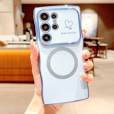 럭셔리 도금 소프트 TPU 케이스 갤럭시 S25 S24 S23 S22 울트라 플러스 S 25 24 S25 울트라용 맥세이프 충전 여성용 커버, For Samsung S22, Peak Blue