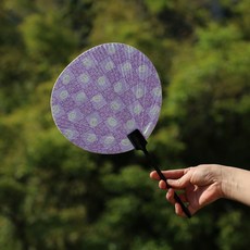 土布麵竹蒲扇團扇竹芭蕉扇仿古典夏季圓文手老工藝古典紙傳統扇子, 1個, 紫年糕兔子竹布團扇, 紫年糕兔子竹布團扇