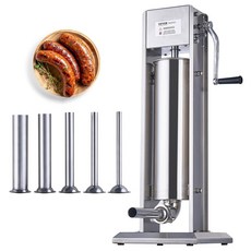 VEVOR 수동 소시지 스터퍼 2L / 5LBS 수직 기계 G형 클램프 식품 등급 304 스테인리스 배럴 스터핑 튜브 2개 포함 가정용 주방 레스토랑 광고용, 7 L / 15 LBS
