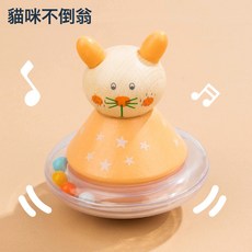 DFMEI 兒童趣味卡通動物不倒翁音樂搖鈴牀鈴嬰幼兒早教木質益智玩具, 1個, 貓咪不倒翁0.138kg:如圖