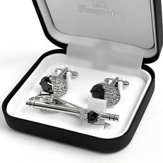 Formata 袖扣領帶夾組 黑白水鑽質感禮盒 NCD53