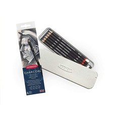 Derwent 숯 연필 금속 틴 6개 (0700838), 금속 주석, 6 Count (Pack of 1)