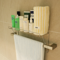 별별공간 무타공 수건걸이 거치 선반, 실버, S-14