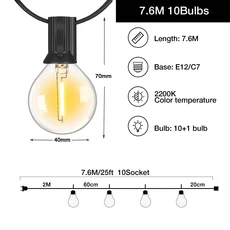 Spoon 빈티지 G40 LED 문자열 조명 디밍이 가능한 방수 연결 50FT 정원 갈 랜드 장식 야외 빛, 04 7.6M 10Sockets, 01 US Plug 110V, 1개